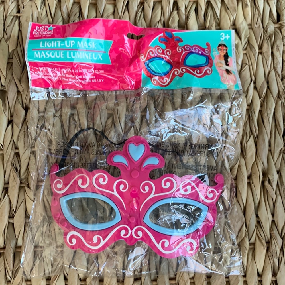 Pink Just Pretending Light Up Face Mask Mardi Gras Masquerade Costume New